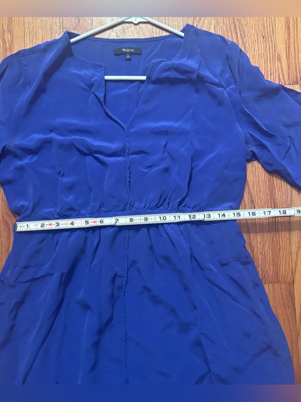 Madewell 100% Mulberry Silk Blue Fit & Flare Dress 3/4 Sleeve Women’s Size 12 - Picture 4 of 8